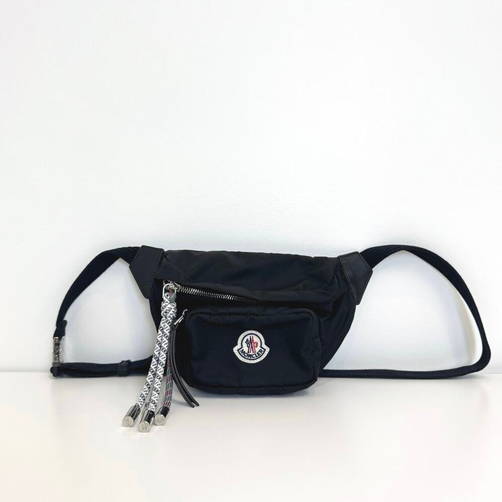 MONCLER Black Nylon Felicie Logo Tassel Fanny Pack Belt Bag Travel Crossbody